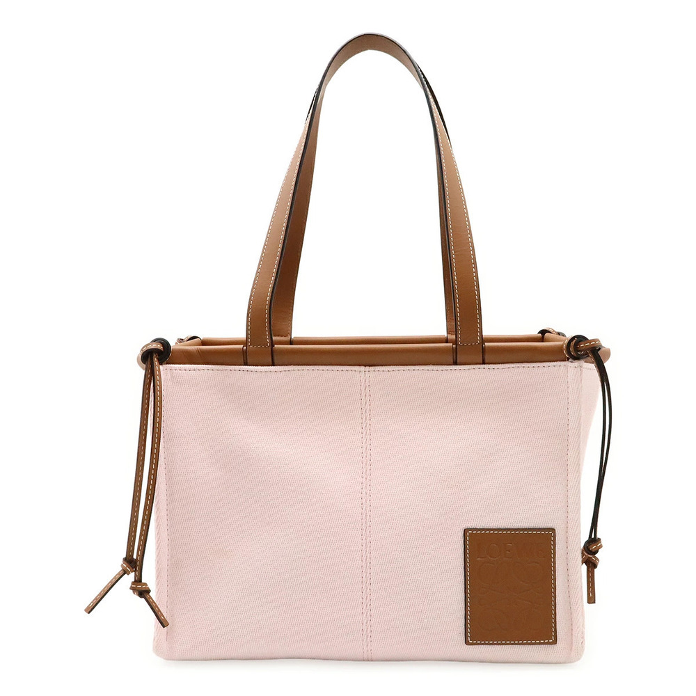 Loewe Cushion Tote Bag Shoulder Canvas Leather Pink Brown